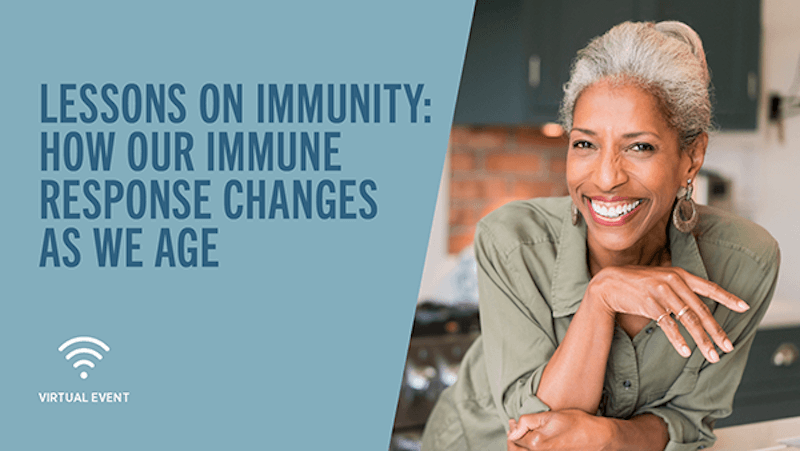 Lessons on Immunity text and image of female smiling