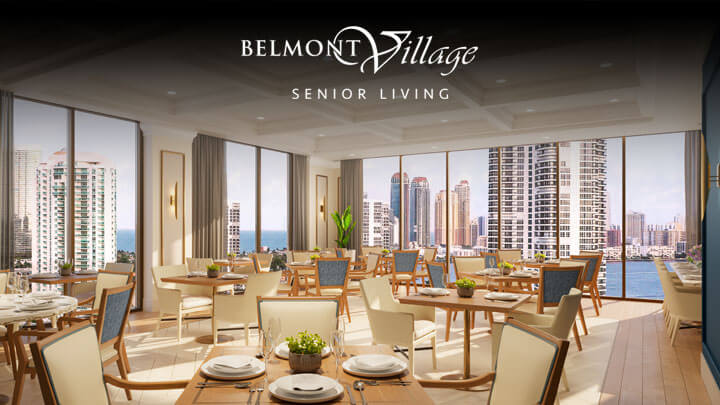 Rendering of Belmont Village Aventura views from the dining room